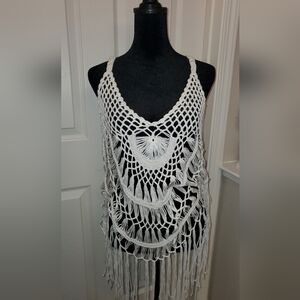 White Crochet Fringe Tank Top